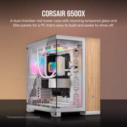 CORSAIR CASE 6500X TEMPERED GLASS MID-TOWER, WHITE/BAMBOO WOOD