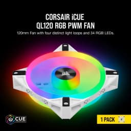 CORSAIR iCUE QL120 RGB 120mm PWM White Fan — Single Pack