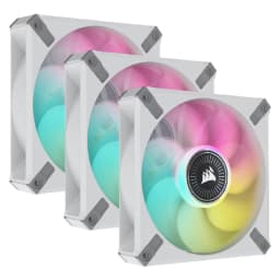 CORSAIR iCUE ML120 RGB ELITE Premium 120mm PWM Magnetic Levitation Fan — White Triple Fan Kit with iCUE Lighting Node CORE