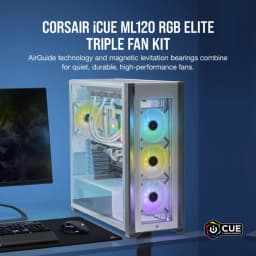 CORSAIR iCUE ML120 RGB ELITE Premium 120mm PWM Magnetic Levitation Fan — White Triple Fan Kit with iCUE Lighting Node CORE