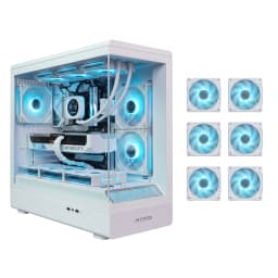 Tortox Vetra ATX Gaming PC Case with ARGB Panel Strip and 6 ARGB Retro Fans - White