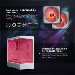 Tortox Vetra ATX Gaming PC Case with ARGB Panel Strip and 6 ARGB Turbo Fans - Black