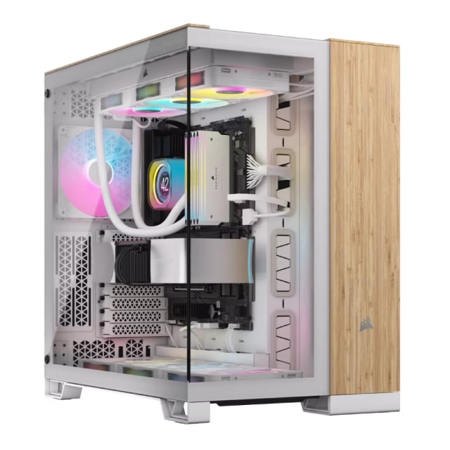 CORSAIR CASE 6500X TEMPERED GLASS MID-TOWER, WHITE/BAMBOO WOOD - Gaming PC Component | High Performance Hardware