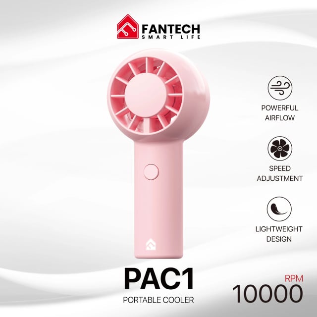 Fantech Portable Cooler PAC1 Mini Fan   Handheld Fan Rechargeable & Adjustable Speed 1000RPM - Pink - Gaming PC Component | High Performance Hardware
