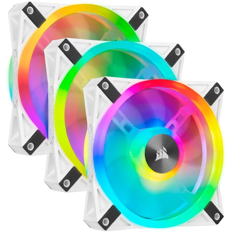 CORSAIR iCUE QL120 RGB 120mm PWM White Fan — Triple Fan Kit with Lighting Node CORE