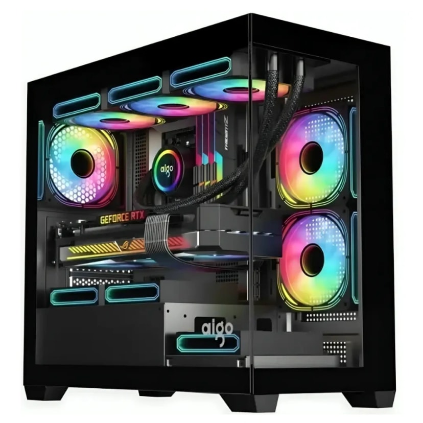 DarkFlash C218M Tempered Glass microATX Gaming Case, 3x ARGB Fans, Black