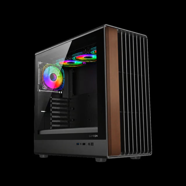 GAMEON TIMBER Midnight Series ARGB + PWM Mid Tower Gaming Case - Wood/Black - Gaming PC Component | High Performance Hardware