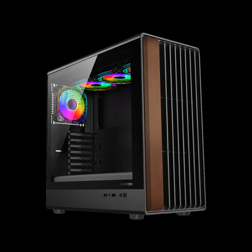 GAMEON TIMBER Midnight Series ARGB + PWM Mid Tower Gaming Case - Wood/Black
