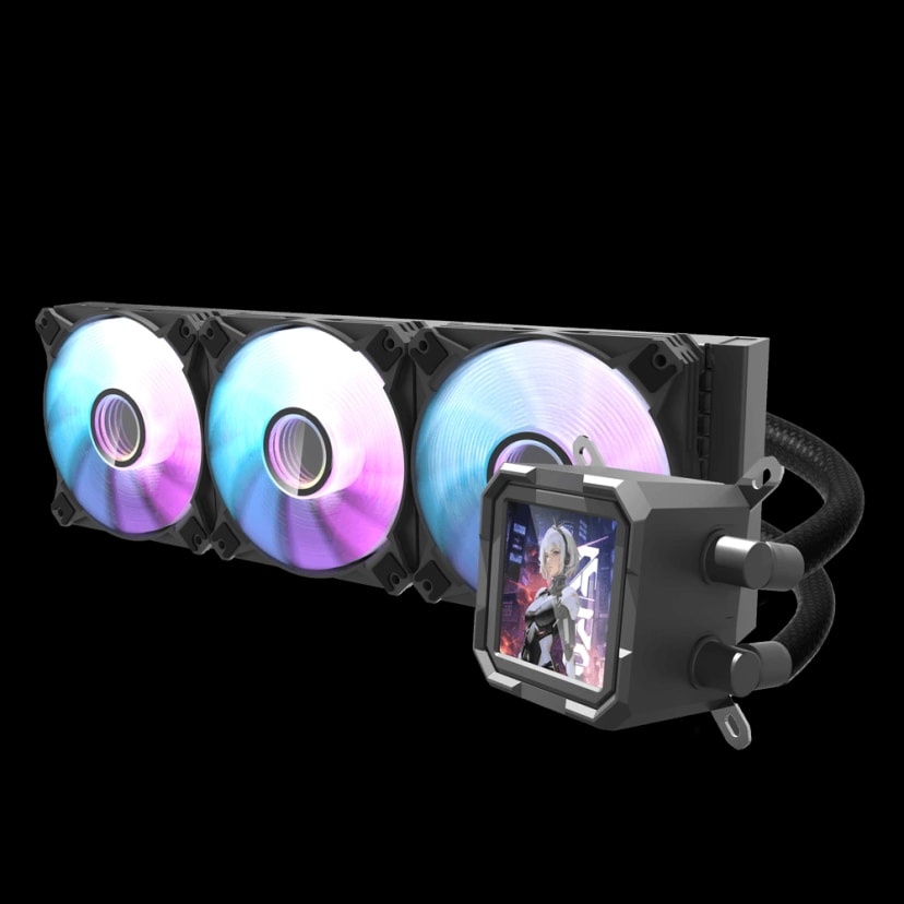 Darkflash DV360S-360mm AIO ARGB Liquid CPU Cooler, Customizable 320*320px Magnetic LCD Display, 120*3mm ARGB PWM Fans, Supports up to latest LGA 1700 - BLACK