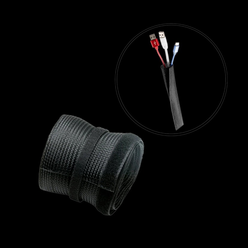 GAMEON GO-5374 Flexible Cable Wrap Sleeve with Hook and Loop Fastener - Black