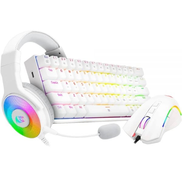 Redragon S129W Keyboard Mouse and Headsets Combo Set (3-in-1, White) (Red Switches) - Gaming PC Component | High Performance Hardware