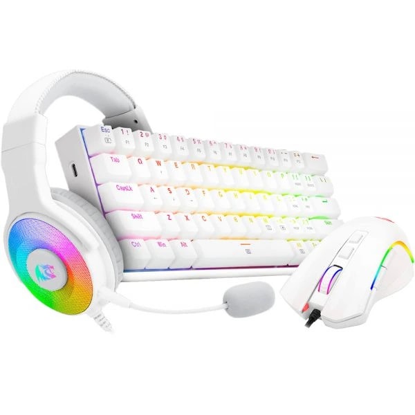 Redragon S129W Keyboard Mouse and Headsets Combo Set (3-in-1, White) (Red Switches)