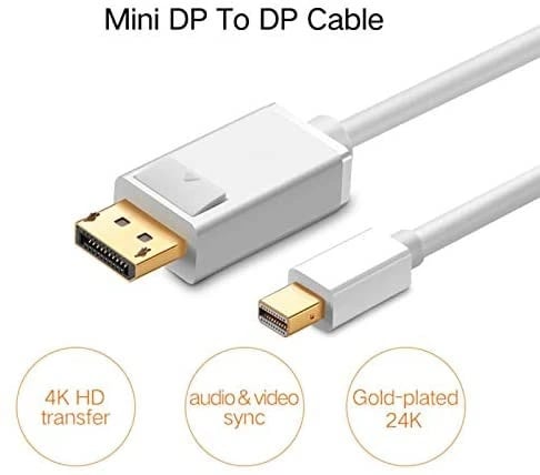 Tortox Mini DisplayPort to DisplayPort 1.8 Meter White Color Cable Gold Plated With 4K Support Resolution - Gaming PC Component | High Performance Hardware